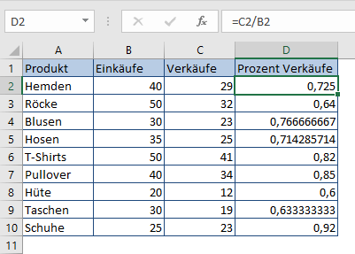 Excel-Tabelle ohne Prozent-Formatierung