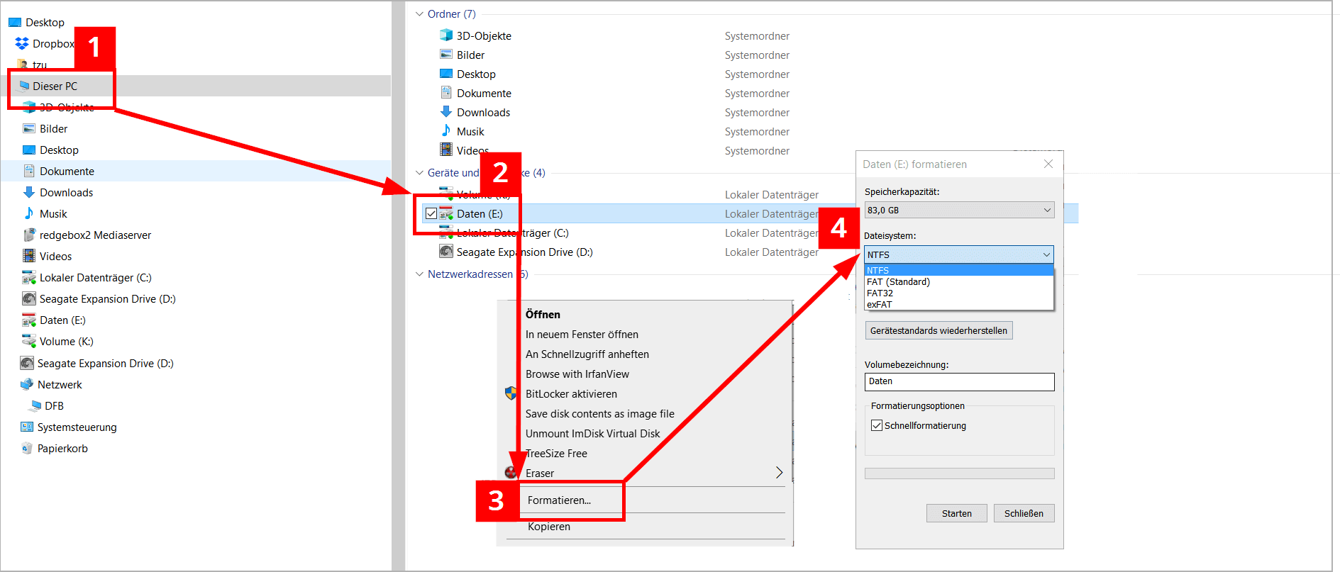 Festplatte im Windows Explorer formatieren