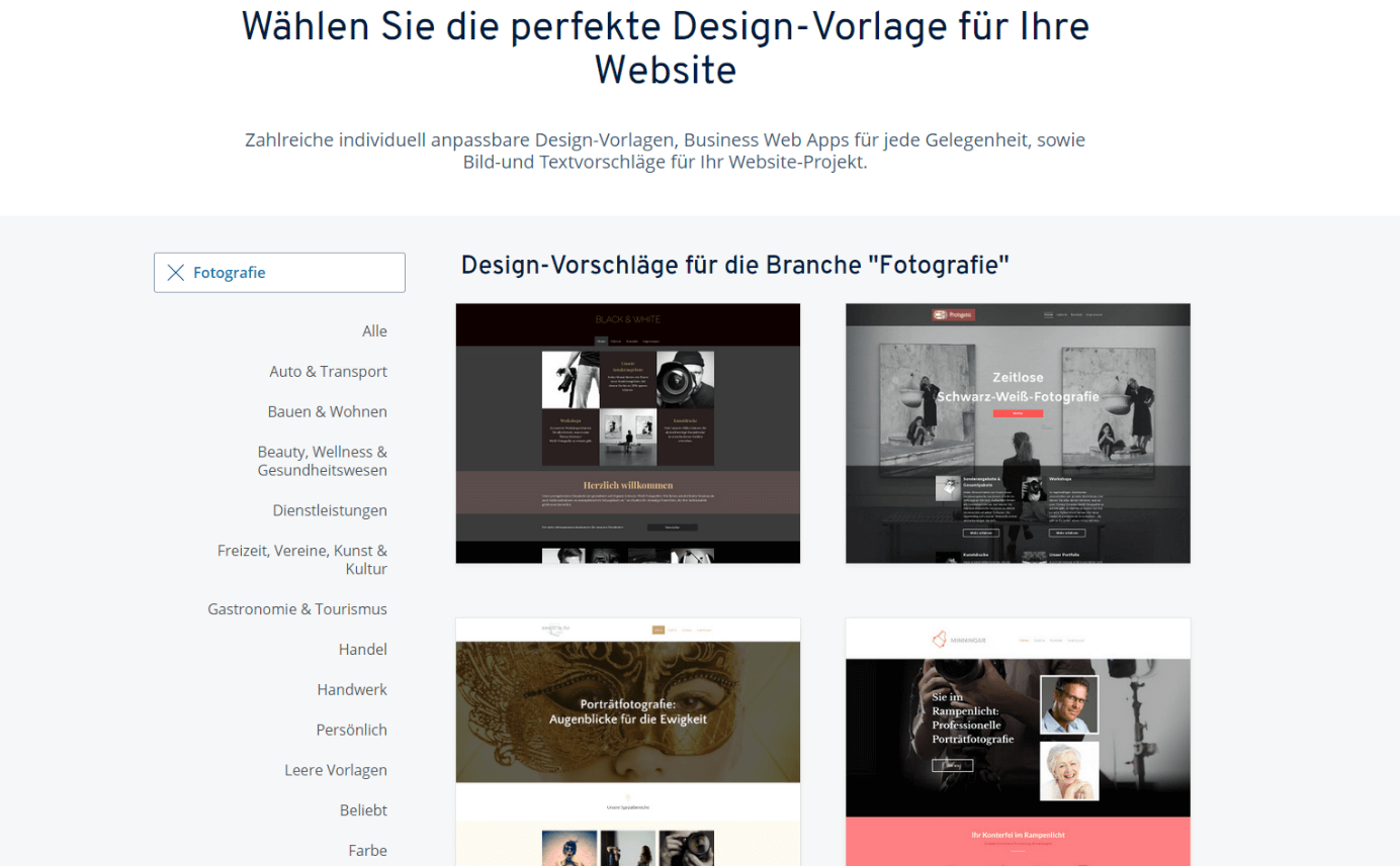 IONOS-Design-Vorlagen für Ihre Fotografen-Website