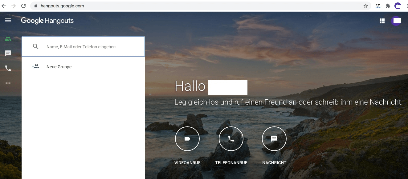 Google Hangouts: Startbildschirm