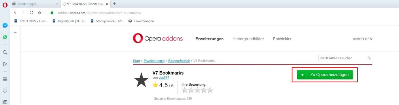 Opera-Add-on V7 Bookmarks im Add-on-Center