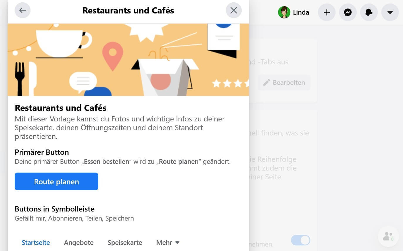 Profivorlage für Restaurants und Cafés bei Facebook