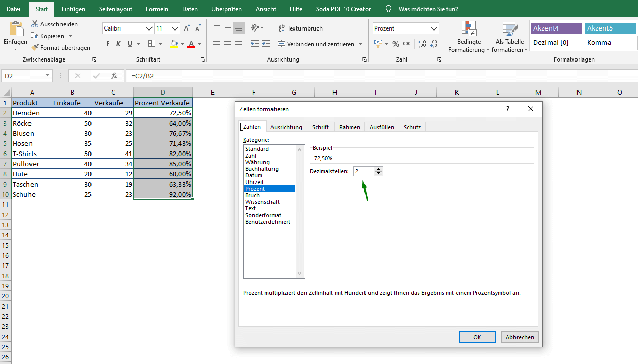 Prozent-Formatierung in Excel individualisieren