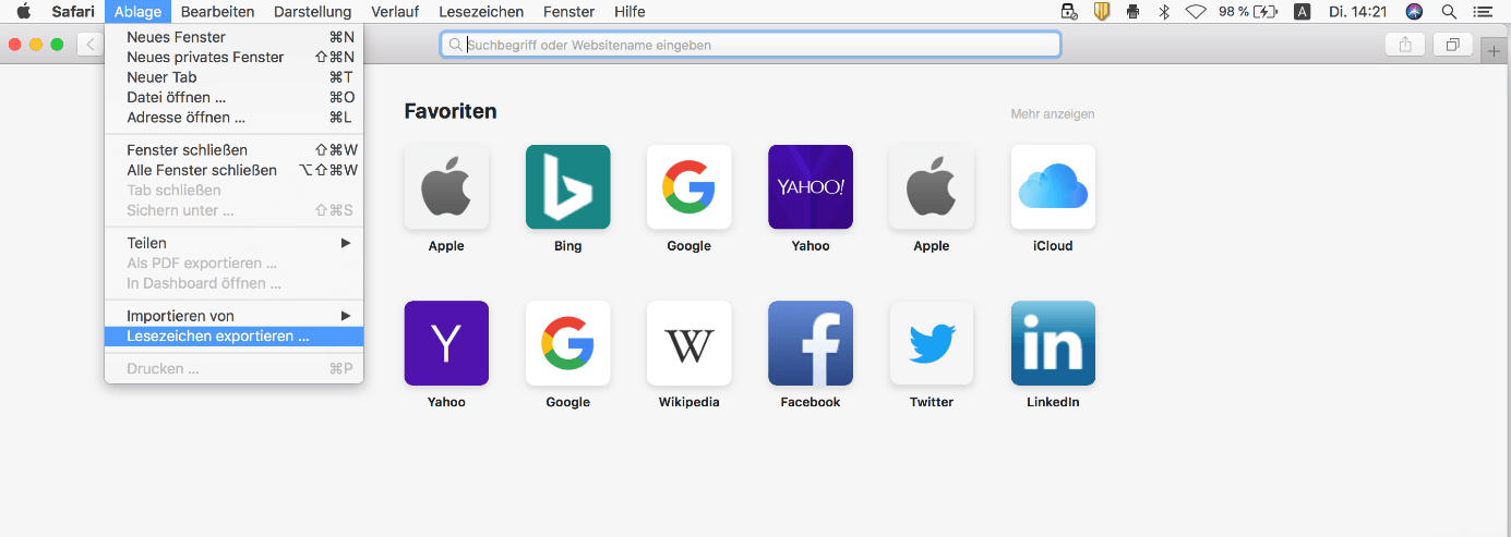 safari lesezeichen exportieren