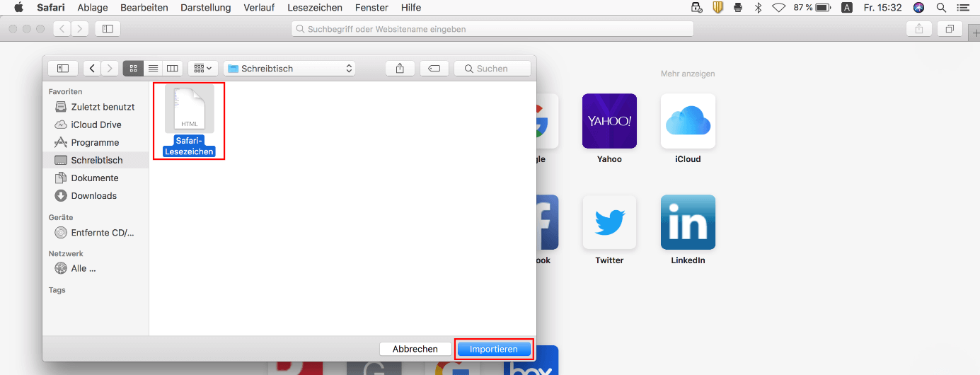 lesezeichen importieren safari ipad