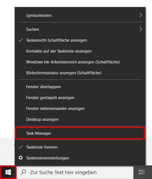 Task-Manager öffnen im Kontextmenü des Windows-Buttons