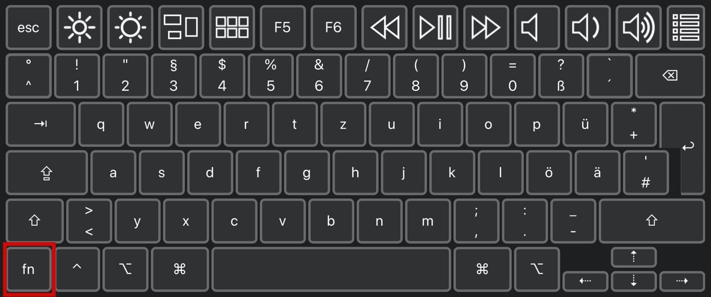 Tastatur mit Fn-Taste zur Aktivierung der Funktionstasten