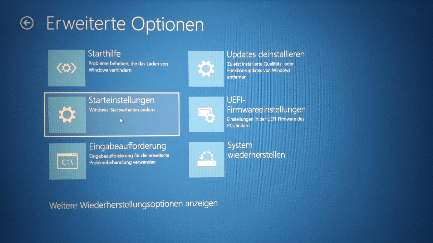 Screenshot Windows 10 UEFI – Erweiterte Optionen