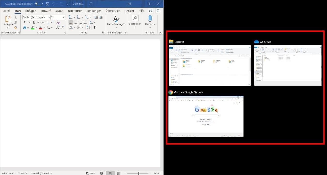 Windows 10: Bildschirm teilen und Miniaturansicht