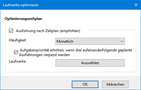 „Laufwerke optimieren“-Dialog in Windows 10