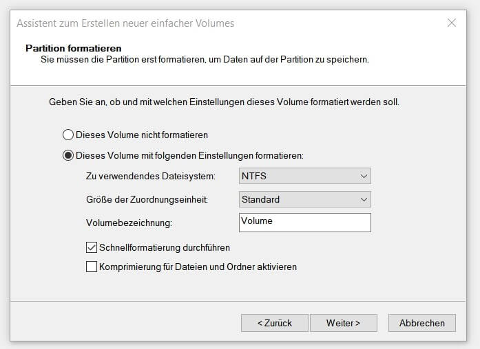 Windows 10: Partition formatieren im Assistenten