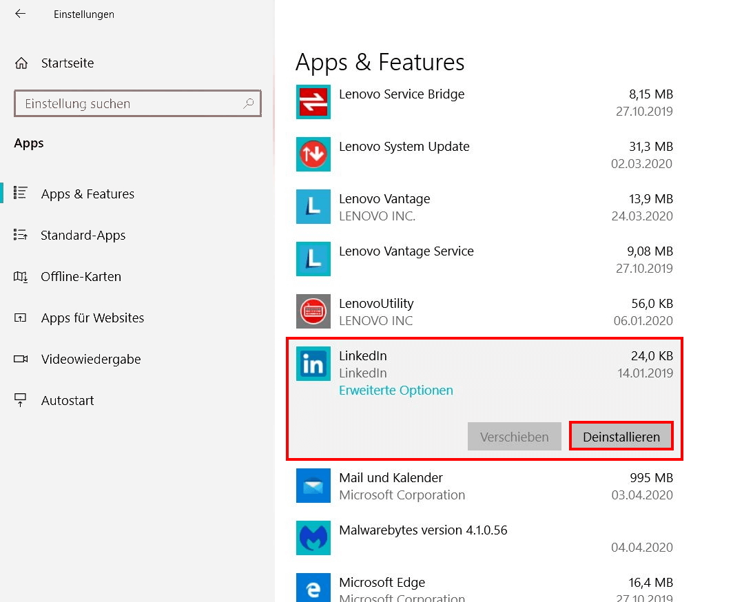 Windows 10 schneller machen: Programme deinstallieren