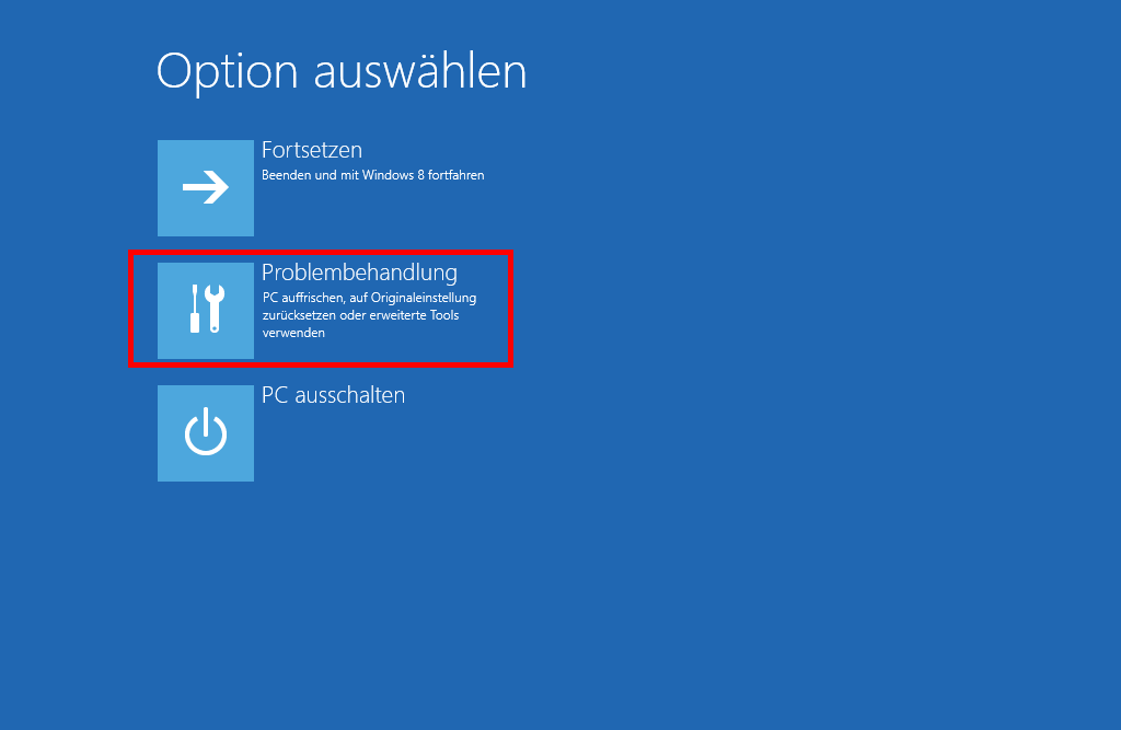 Windows 8 Systemwiederherstellung: Auswahl der Reparaturoptionen
