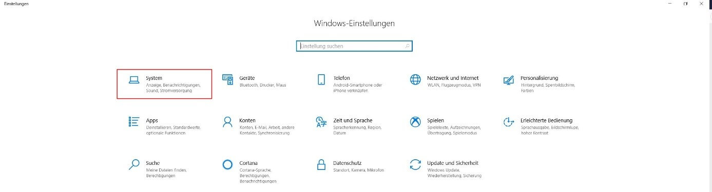 „Windows-Einstellungen“ in Windows 10