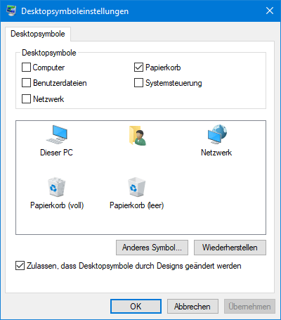 Desktopsymboleinstellungen in Windows 10 