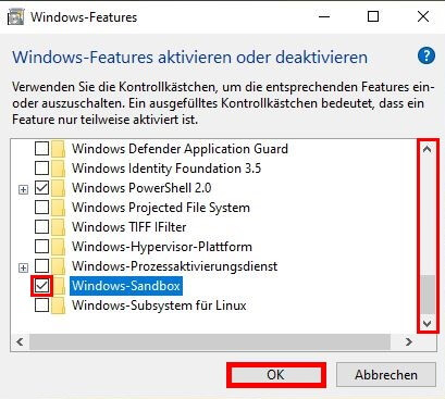 Windows-Features: Windows-Sandbox aktivieren