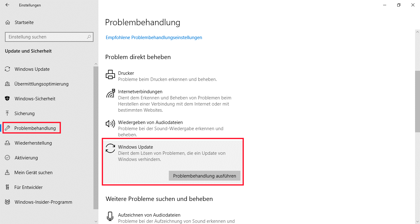 Windows-Update-Problembehandlung