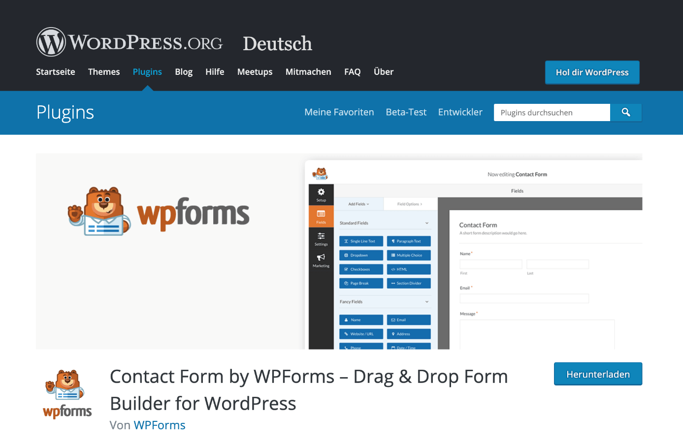 Das WordPress-Formular-Plug-in WPForms auf WordPress.org
