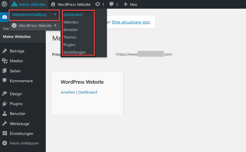 WordPress Multisite – Netzwerkverwaltung mit Dashboard, Websites, Benutzer u. ä.