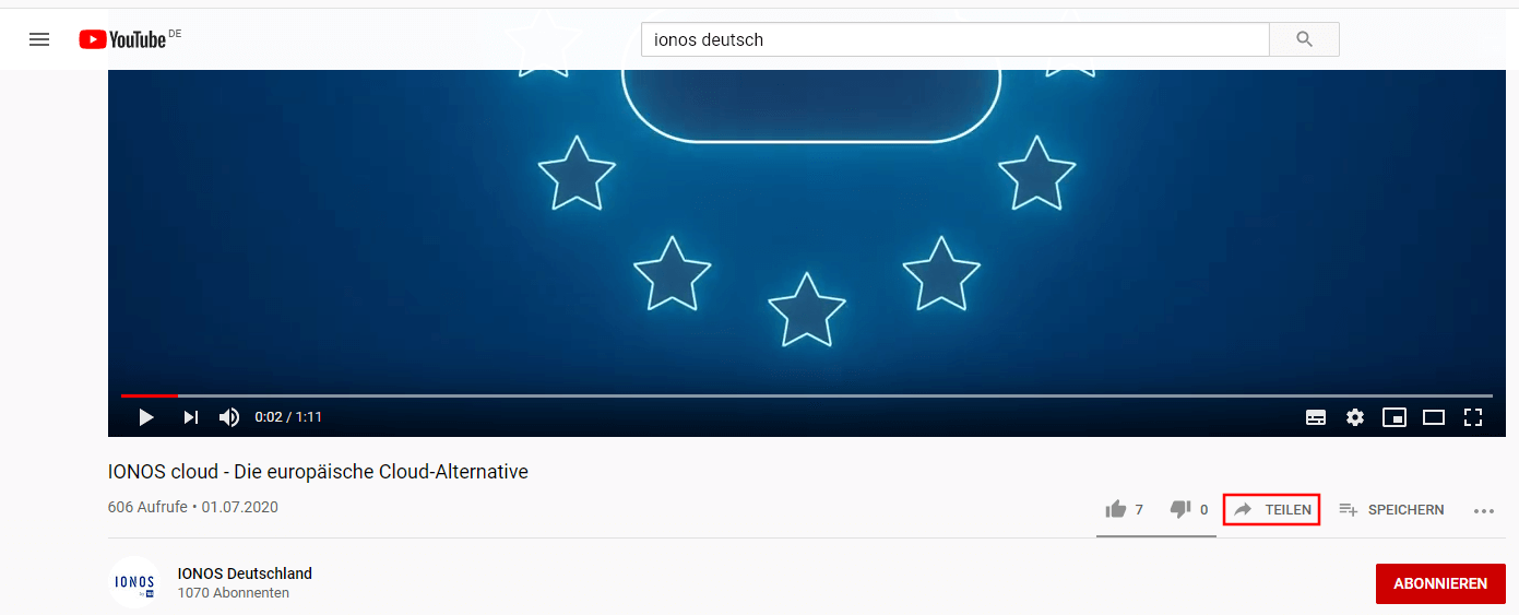 YouTube: „Teilen“-Button