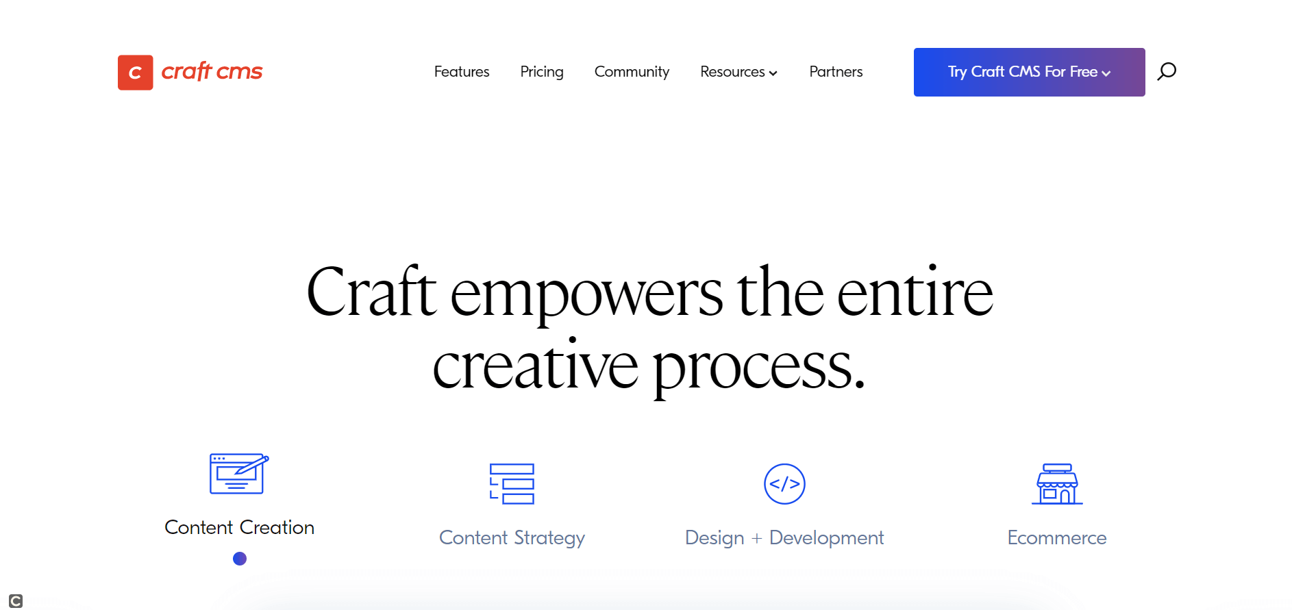 Die Startseite des Craft-Projekts