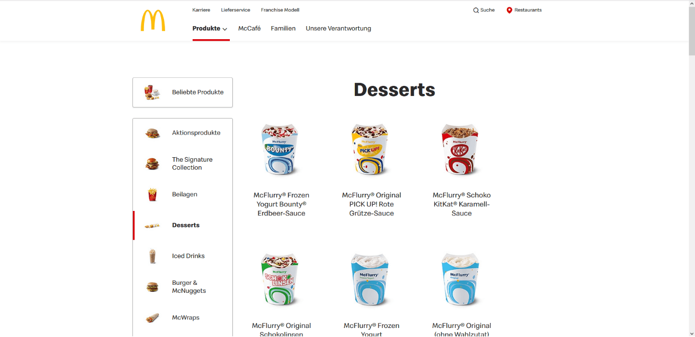Beispiel für Ingredient Co-Branding: McDonald’s Eis mit Toppings beliebter Süßgkeitenmarken