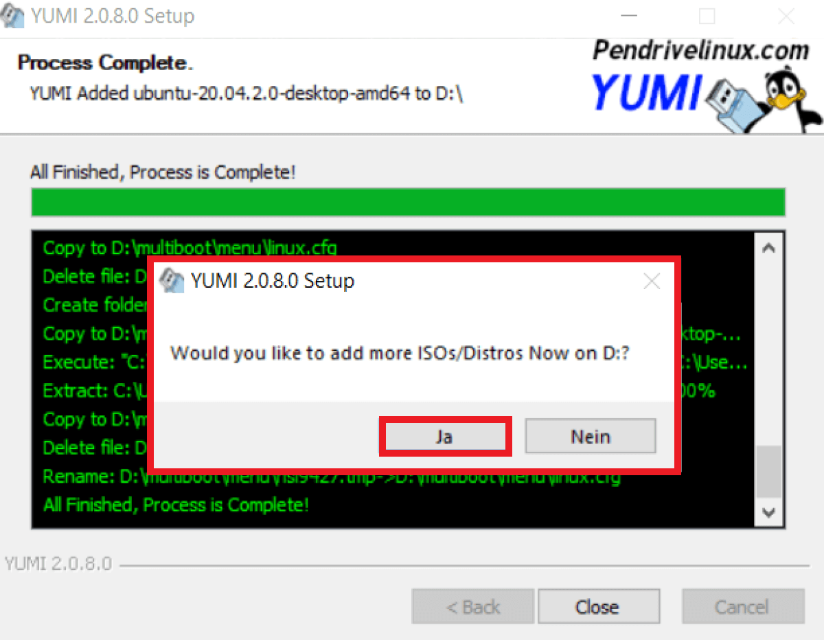 Nach der Einrichtung, bietet YUMI an, weitere Boot-Dateien auf den Stick zu kopieren 