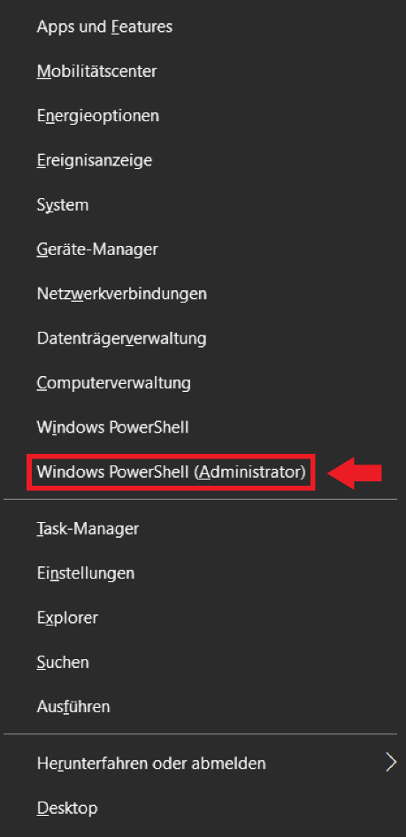 Öffnen Sie „Windows PowerShell (Administrator)“ 