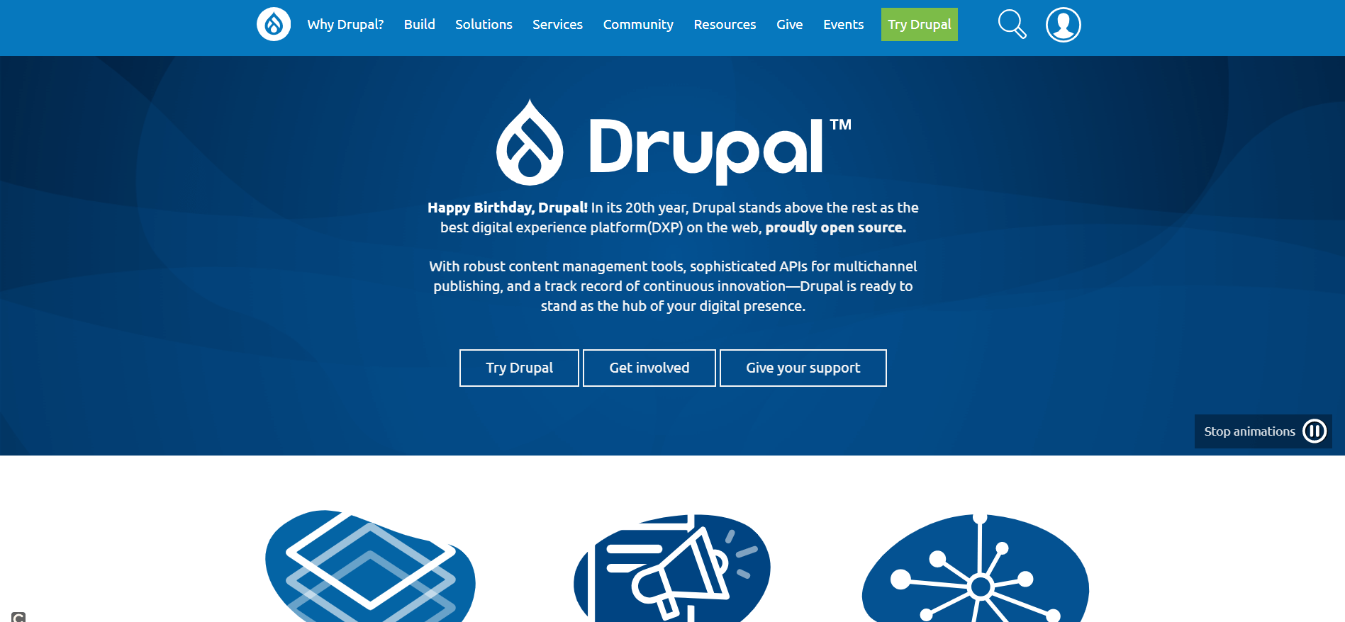 Die Startseite des Drupal-Projekts