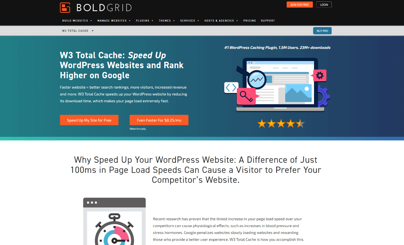 W3 Total Cache auf der Website des Entwicklers BoldGrid