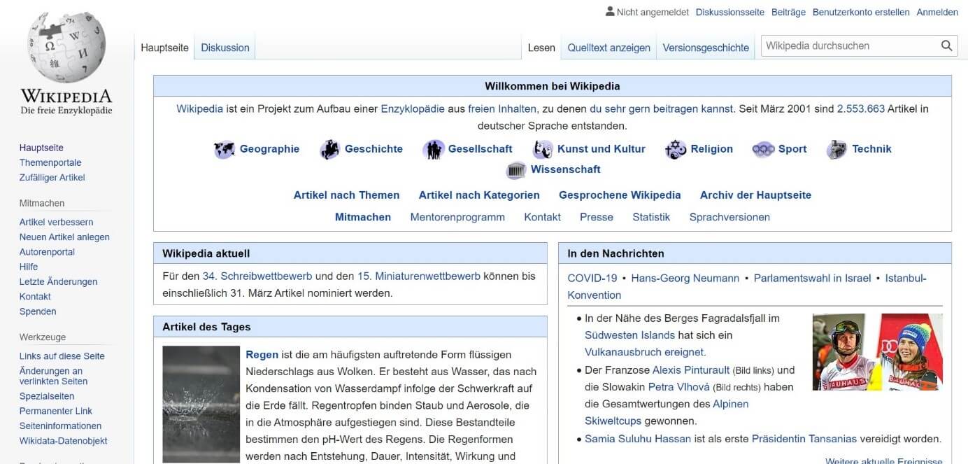 Deutsche Homepage der Wikipedia