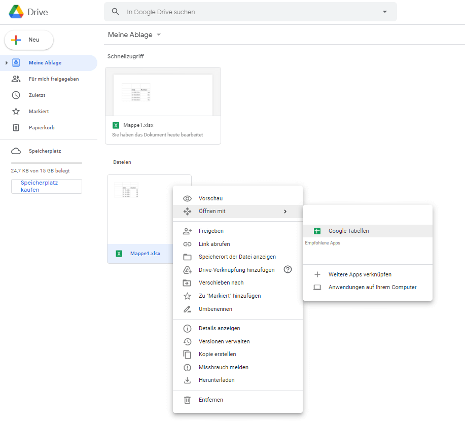 Google Drive: Optionen für hochgeladene Dateien 