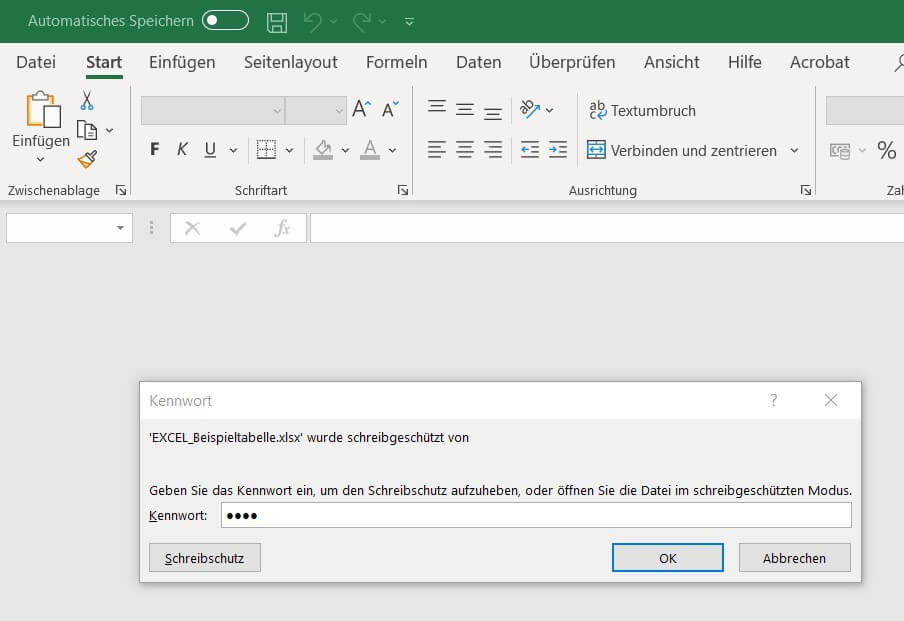 Excel: Kennwortabfrage bei schreibgeschützter Datei 