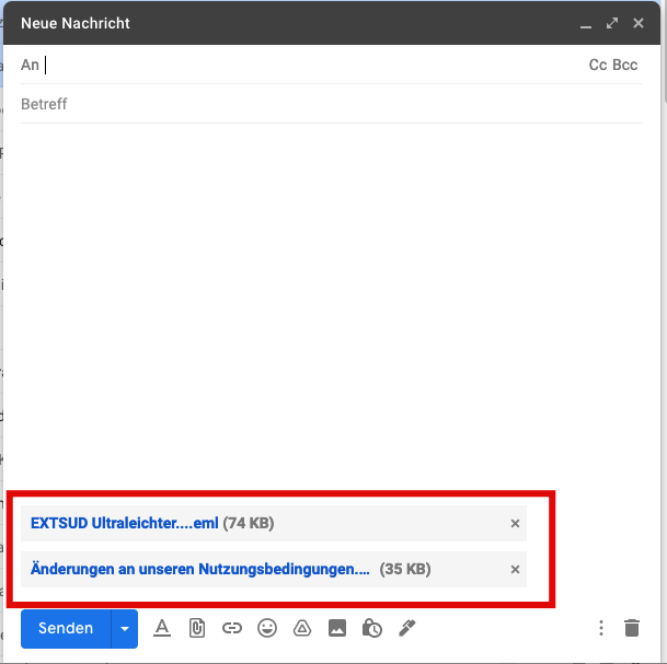Neuer E-Mail-Entwurf mit E-Mails als Anhang 
