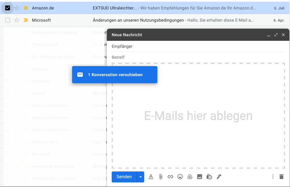 E-Mail als Anhang in eine neue E-Mail ziehen 