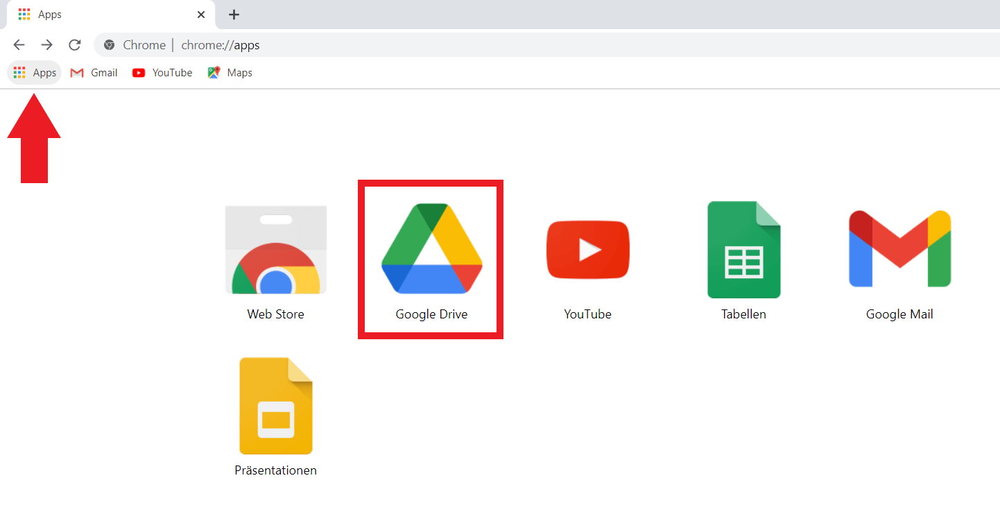 Google Drive in der Chrome-App-Übersicht 