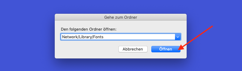 Mac: Schrift installieren: Fonts-Ordner öffnen 