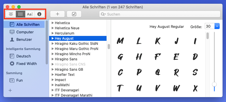 Mac: Schrift installieren: Vorschau aufrufen 