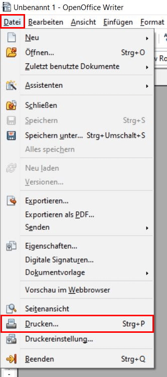 OpenOffice Writer: Drucken