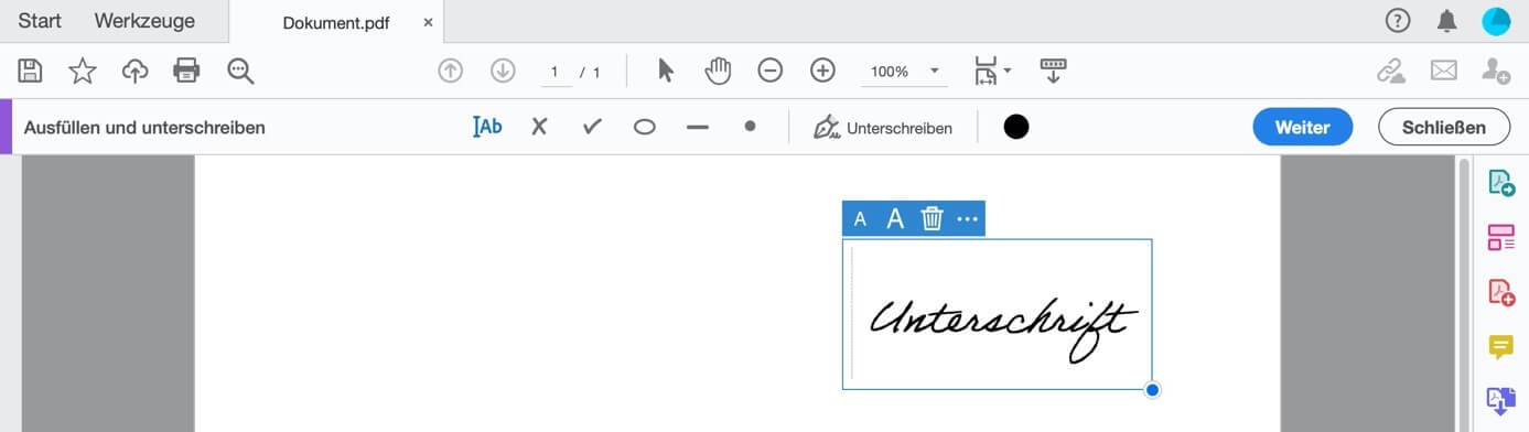 Adobe Acrobat: Unterschrift an der gewünschten Stelle in ein PDF einfügen
