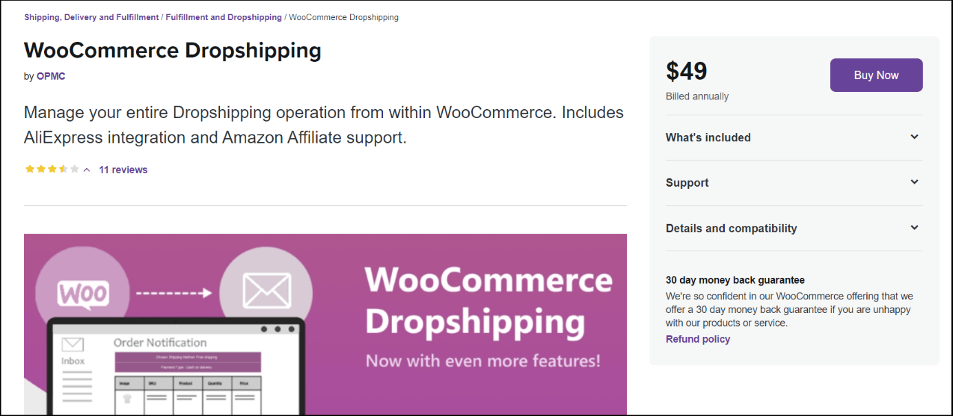 Screenshot der Webseite von WooCommerce Dropshipping