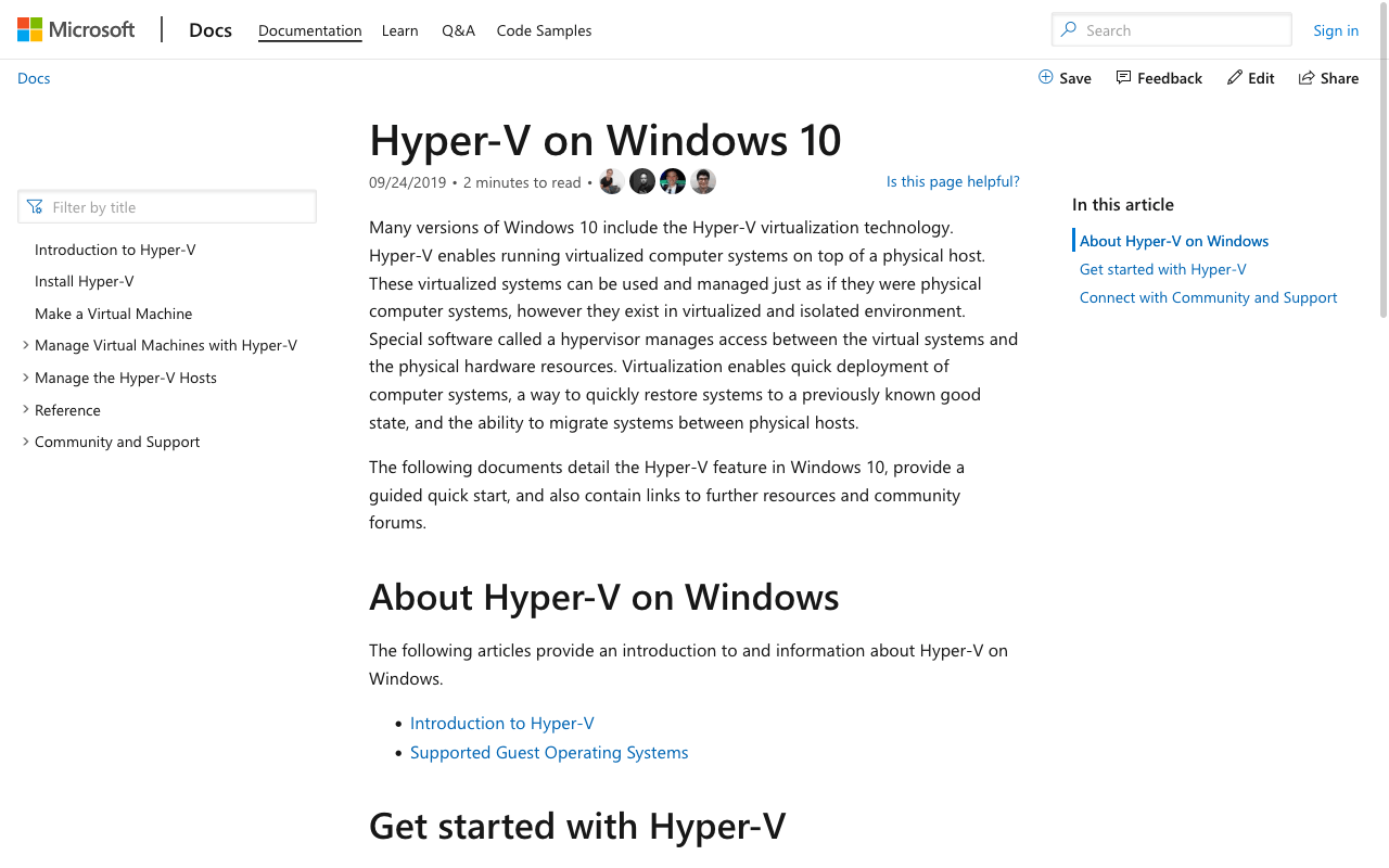 Screenshot der Hyper-V Manager Website
