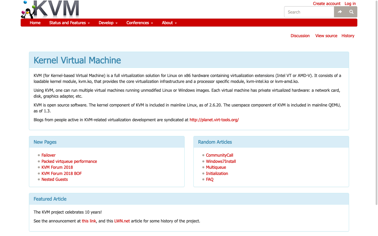 Screenshot der KVM Website