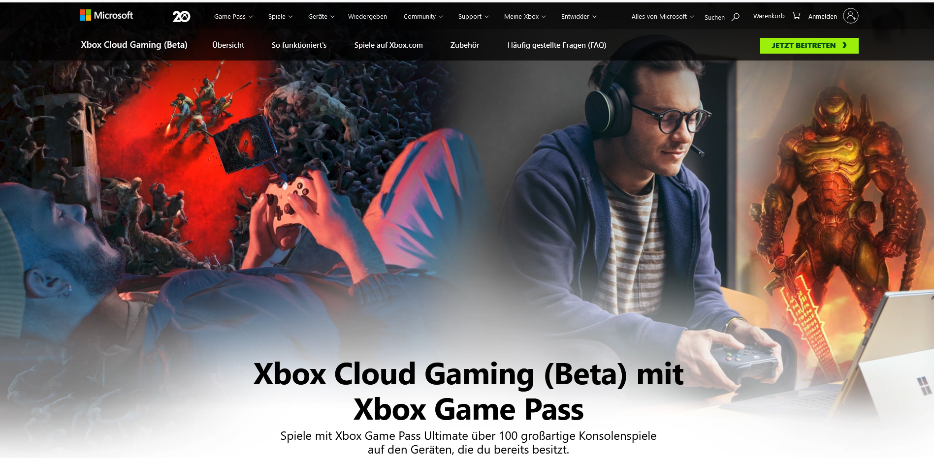Screenshot von der Xbox-Website