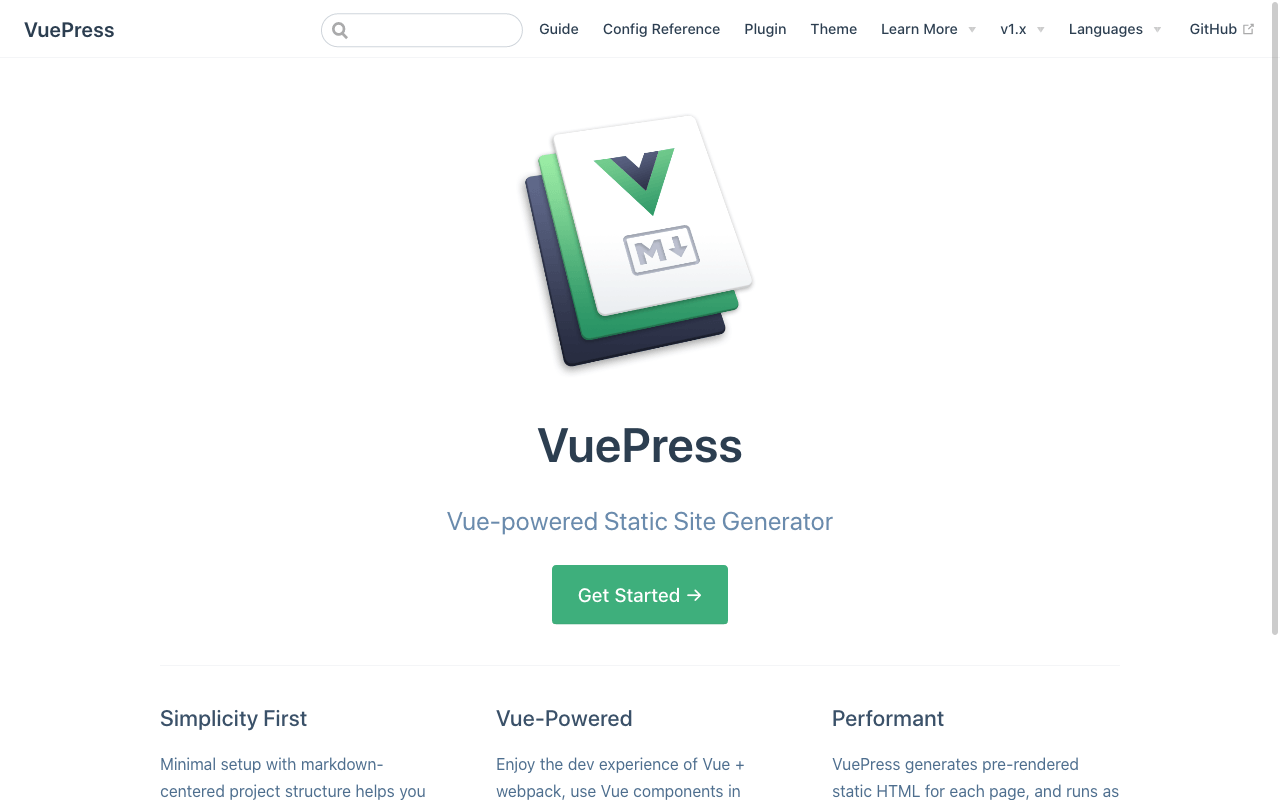 Screenshot der Website von Vuepress