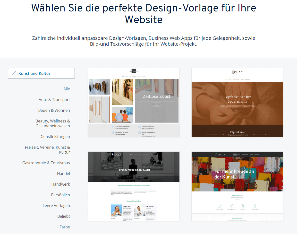 IONOS Templates für Künstler-Websites