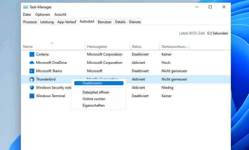 Windows 11: Autostart-Konfiguration im Task Manager