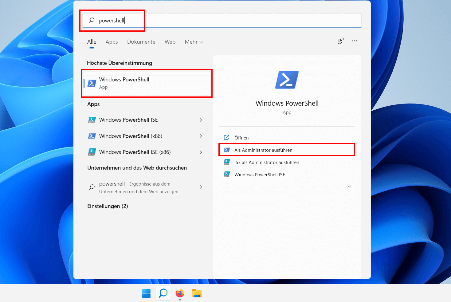 Windows 11: Suche nach der Windows PowerShell
