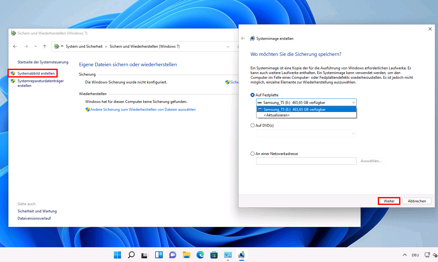 Windows 11: Systemimage erstellen