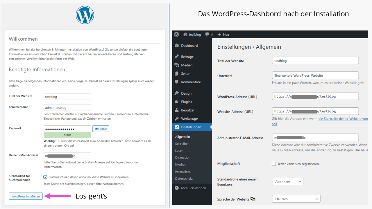 WordPress-Blog: Die WordPress-Installation für den Blog ist eingerichtet